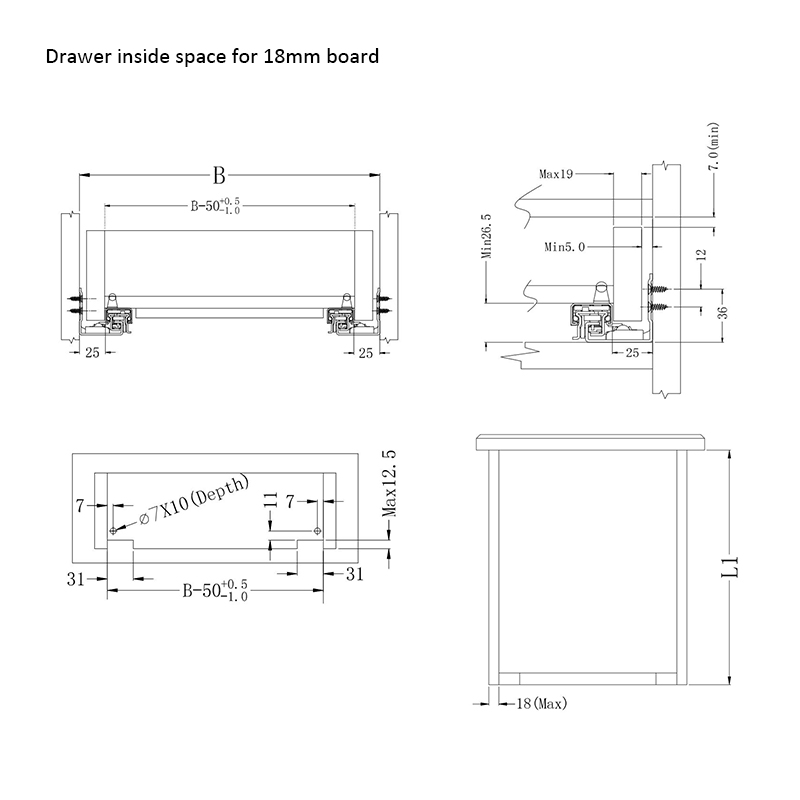 Drawer inside space for 18mm