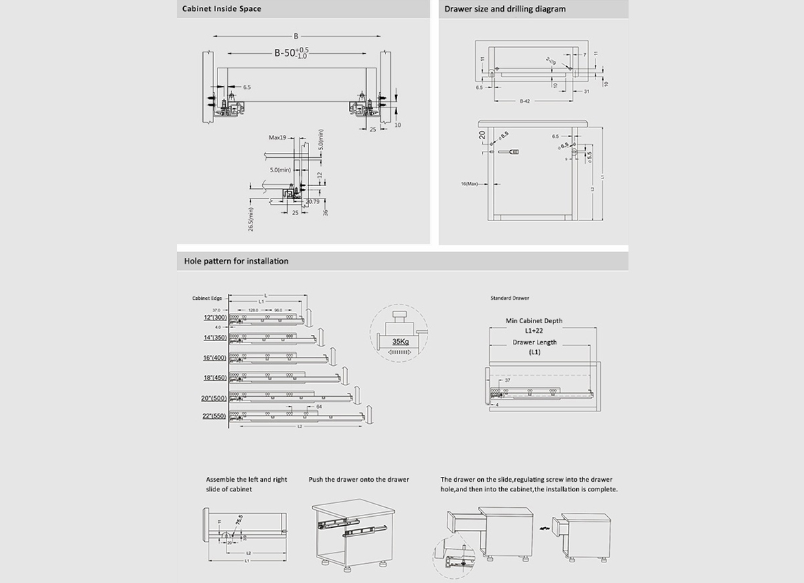 Soft close concealed undermount drawer runners full extension - 18mm drawer side board