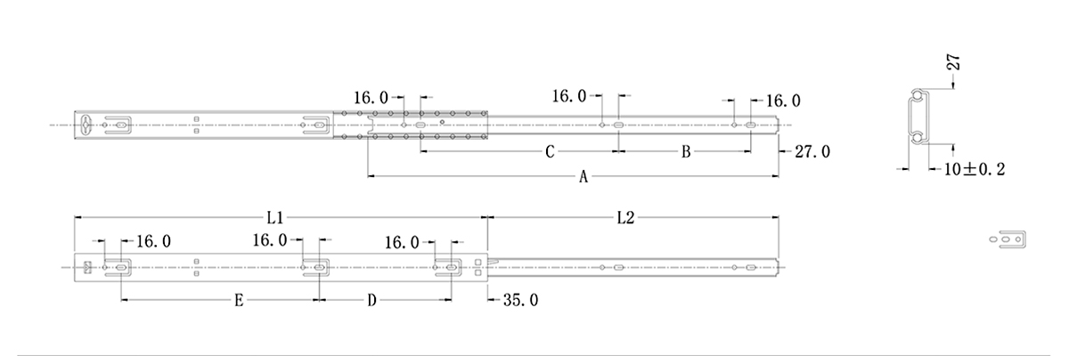 27mm Ball Bearing Drawer Runner Size