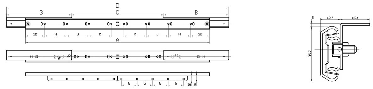 35mm Double extension synchronization dinning table slide with lock