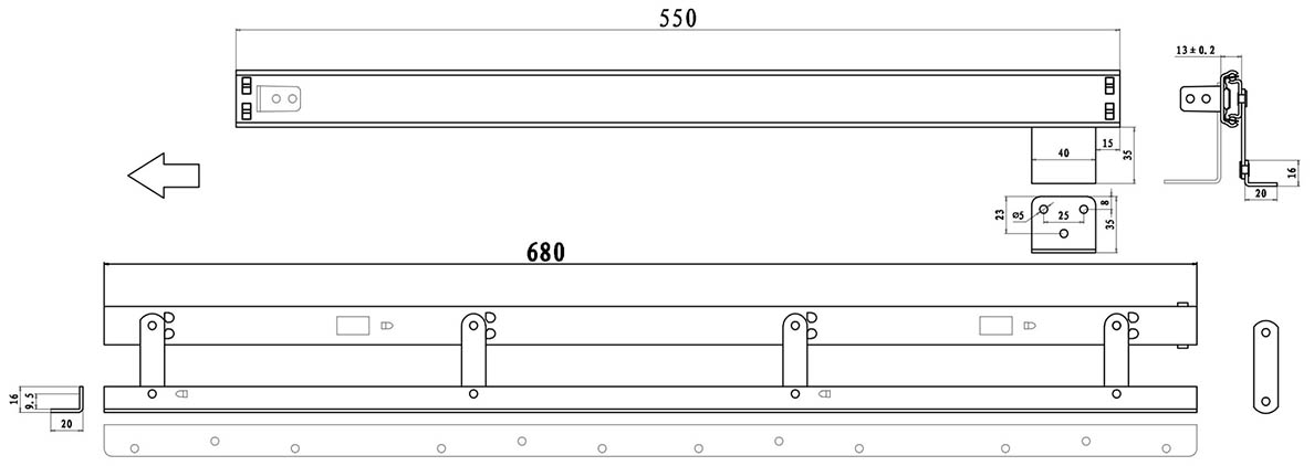 35mm Rise & Fall telescopic table extension slide