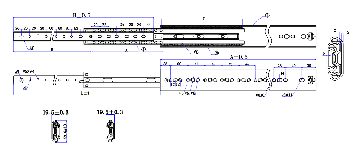 53mm Heavy Duty Ball Bearing Slide