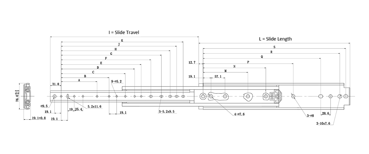 76mm Heavy Duty Slide Size