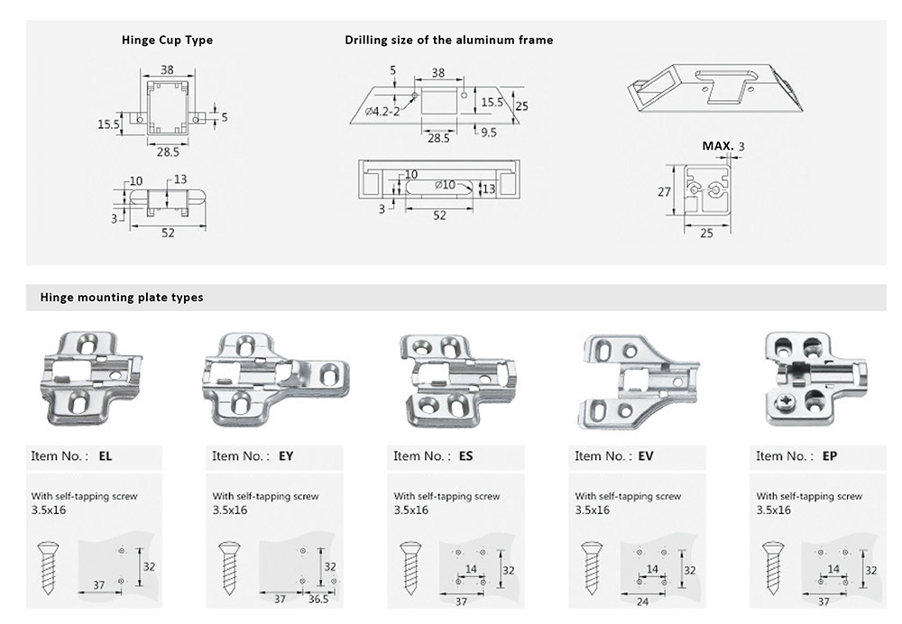 Aluminum frame door hinge AF155CS 002