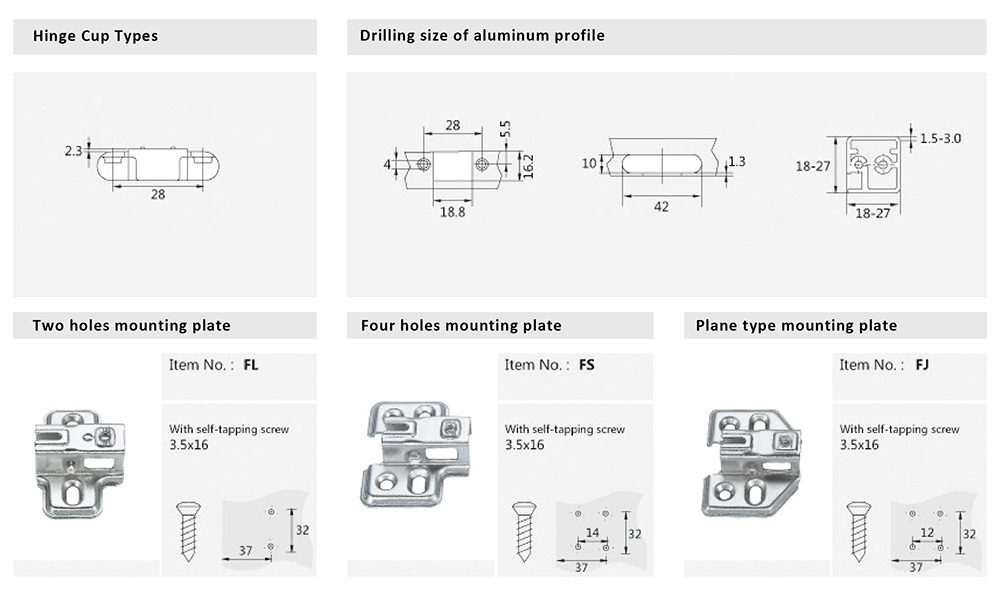 Aluminum frame door hinge AF45FS 003