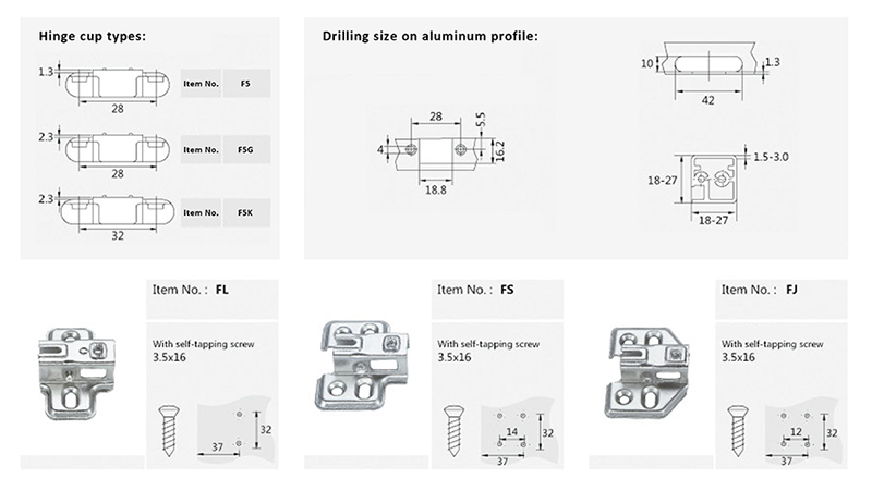 Available mouting plate and hinge cup