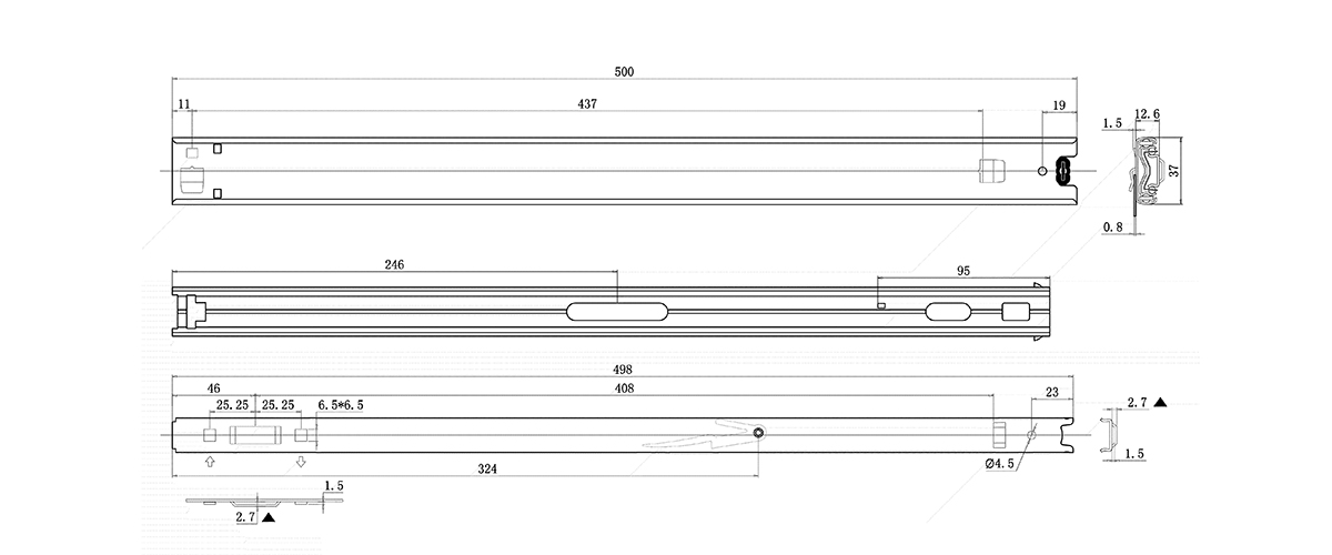 Bayonet Mount Drawer Slide Size