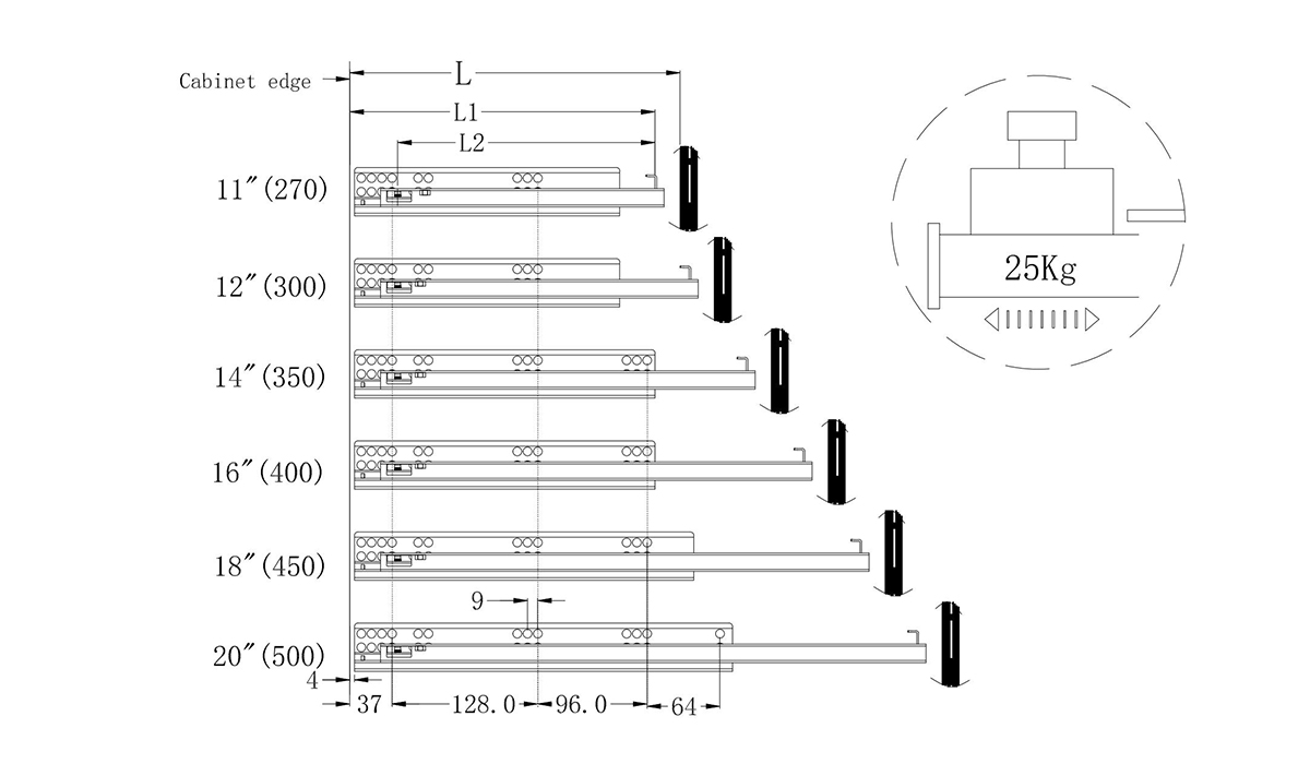 Concealed Drawer Slide Size