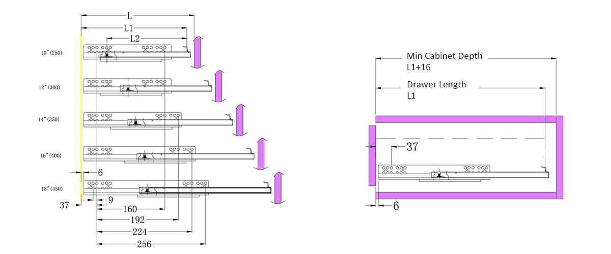 Concealed Drawer Slide Size