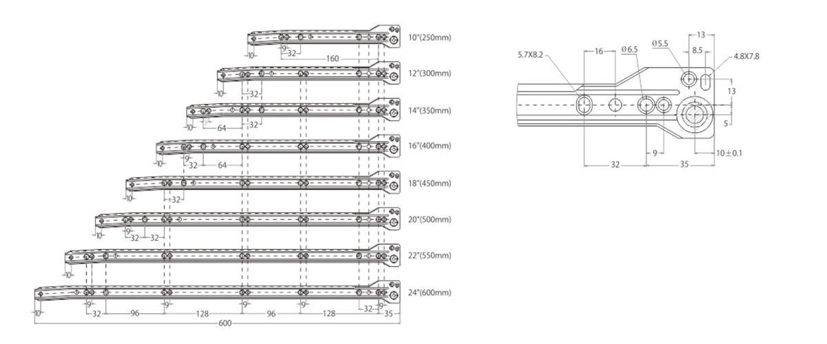 Powder Coated Drawer Slide Size