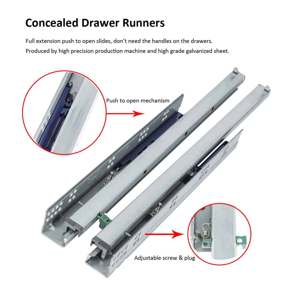 Push open concealed drawer runner