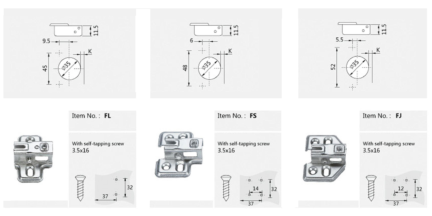 Soft close hinge T165FS Mounting plate