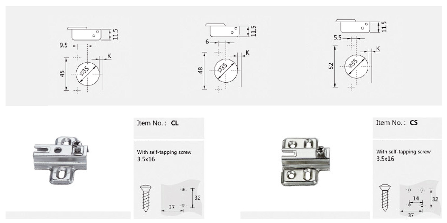 T165S Mounting Plates & Hinge Cups