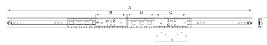 Width 48mm telescopic channel slide for double extension dinning tables