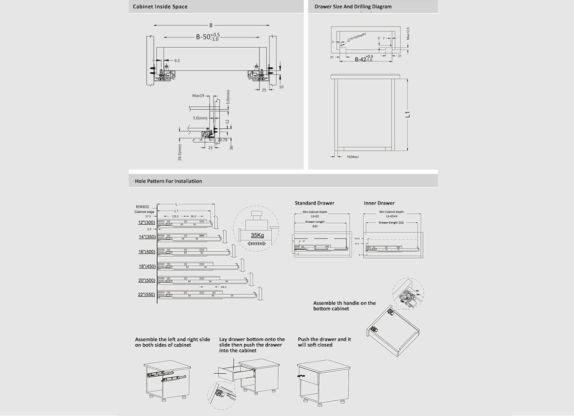 full extension undermount soft close drawer slide1