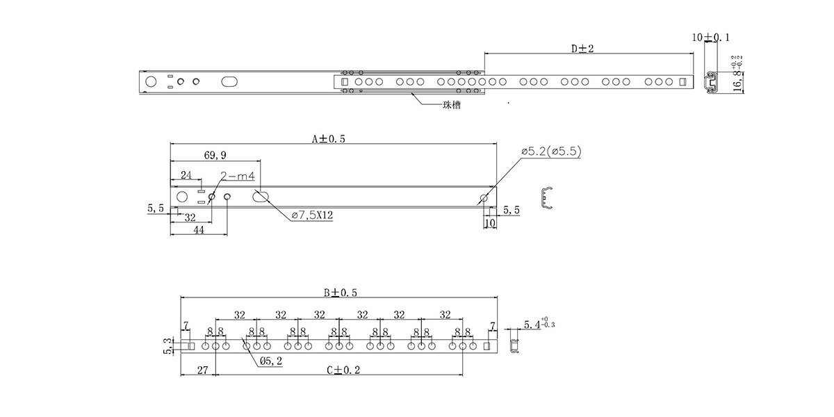 mini ball bearing slide size