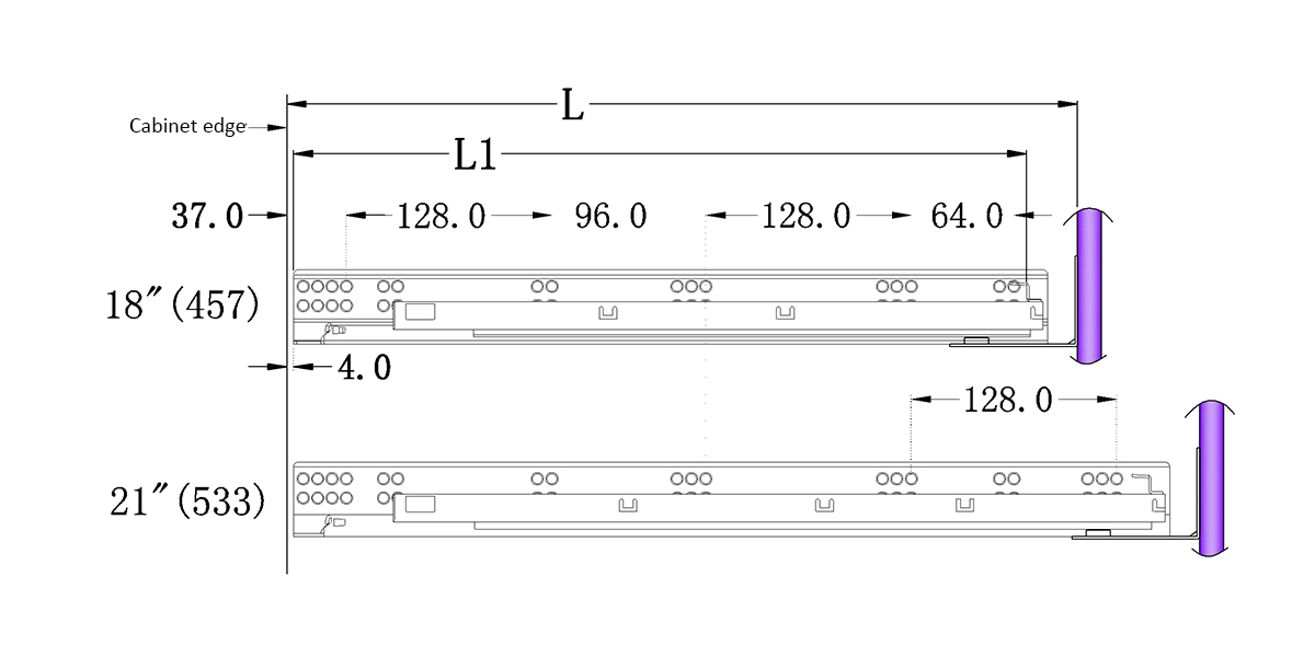 undermount drawer slide size