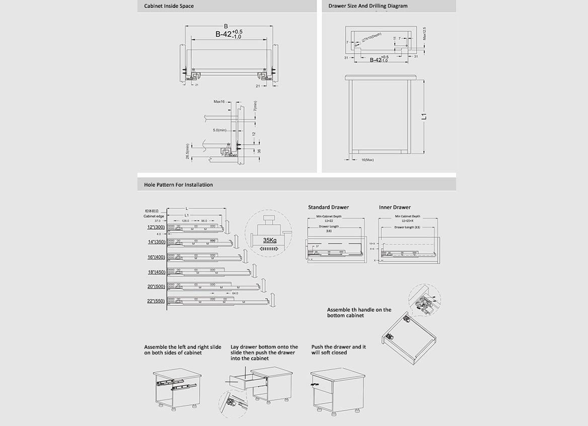 undermount full extension kitchen cabinet drawer slides1